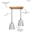 Ver imagem 2 de Pendente Luminária de Teto Duplo Cúpula Baldinho Retrô Suporte Madeira Pinus - Soquete E-27 – Abf Lu
