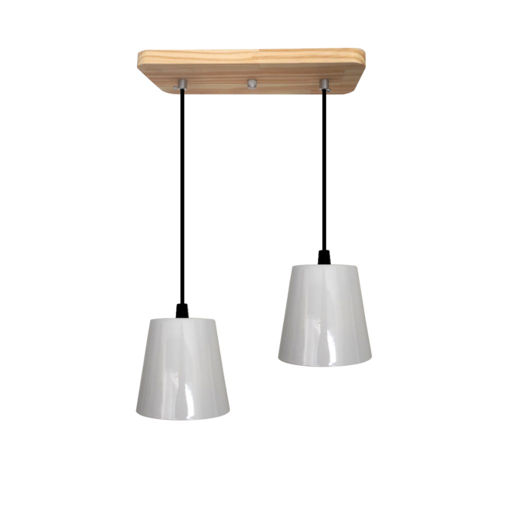 Pendente Luminária de Teto Duplo Cúpula Baldinho Retrô Suporte Madeira Pinus - Soquete E-27 – Abf Lu