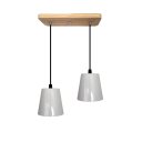 Ver imagem 1 de Pendente Luminária de Teto Duplo Cúpula Baldinho Retrô Suporte Madeira Pinus - Soquete E-27 – Abf Lu