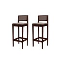 Ver imagem 2 de Kit 2 Banquetas Madeira Imbuia Pub Assento Encosto Estofados:Imbuia com Linho Marrom