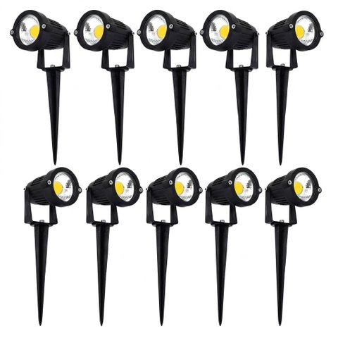 Kit 10 Luminárias Espeto LED 5W Jardim IP65 Bivolt 3200k 45°