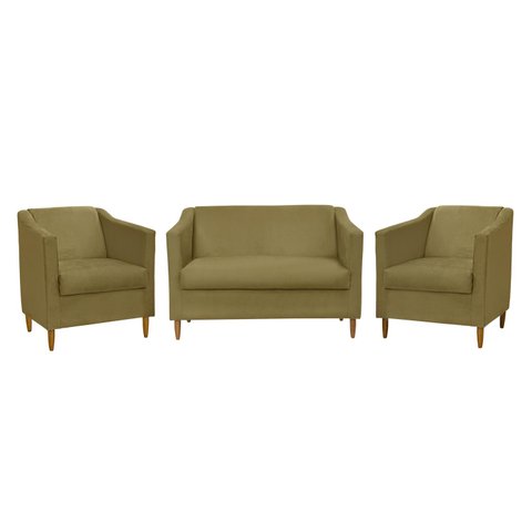 Kit Namoradeira e 2 Poltronas Titânio Suede Amarelo
