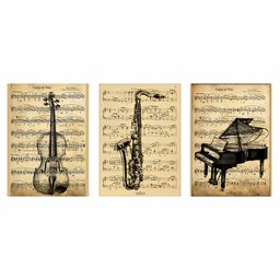Kit 3 Quadro Decorativo Musica Clássica Retro Piano Violino 28x20cm - 2