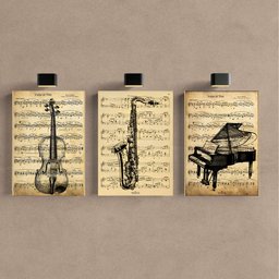 Kit 3 Quadro Decorativo Musica Clássica Retro Piano Violino 28x20cm - 3