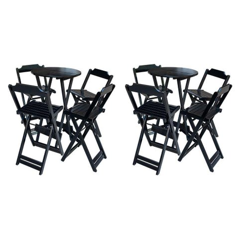 Kit 2 Jogos De Mesa Bistrô De Madeira Com 4 Cadeiras Dobravel Preto - Preto