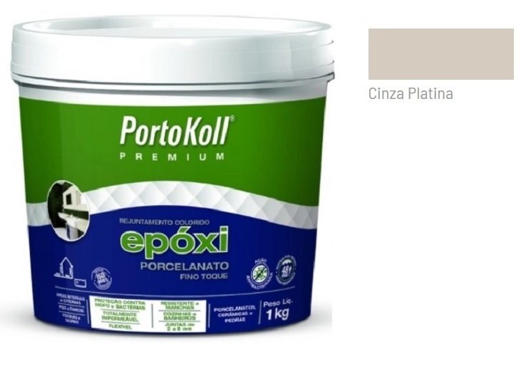 Rejunte Epóxi Porcelanato - Portokoll 1kg - CINZA PLATINA