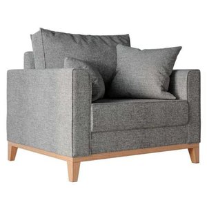 Poltrona Beny Pés e Base em Madeira Linho Cinza