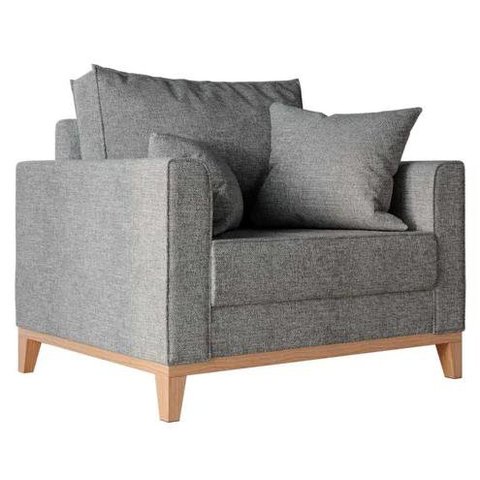 Poltrona Beny Pés e Base em Madeira Linho Cinza