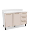 Ver imagem 3 de Balcão de Cozinha 120cm 2 Portas 3 Gavetas com Tampo Amara Branco Creme Politorno Móveis