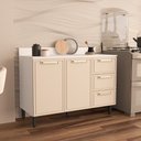 Ver imagem 1 de Balcão de Cozinha 120cm 2 Portas 3 Gavetas com Tampo Amara Branco Creme Politorno Móveis