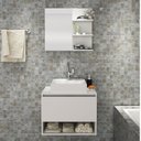 Ver imagem 1 de Conjunto de Banheiro com Gabinete Porta Basculante 60cm e Espelheira 3 Prateleiras Branco