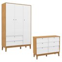 Ver imagem 1 de Cômoda 6 Gavetas e Guarda Roupa Unique 3 Portas Freijó Branco Soft Eco Wood - Matic