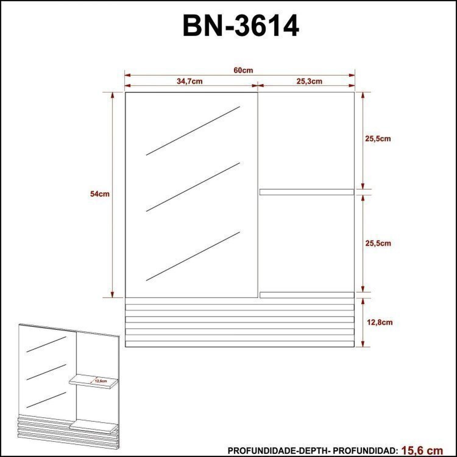 Conjunto de Banheiro com Gabinete Suspenso 2 Gavetas e Espelheira 2 Prateleiras - 11