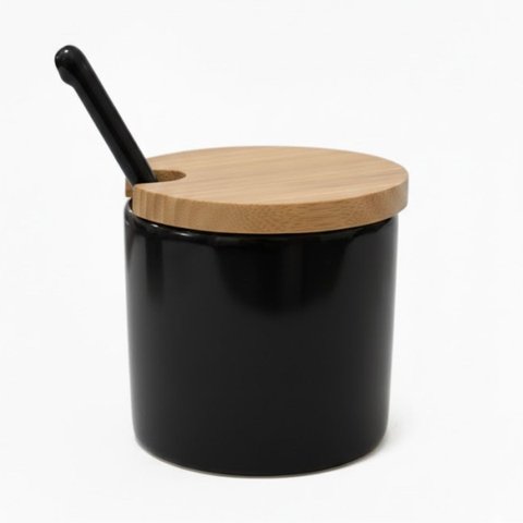 Porta Condimentos Cerâmica e Bambu Moderno 300ml - Luxo:preto