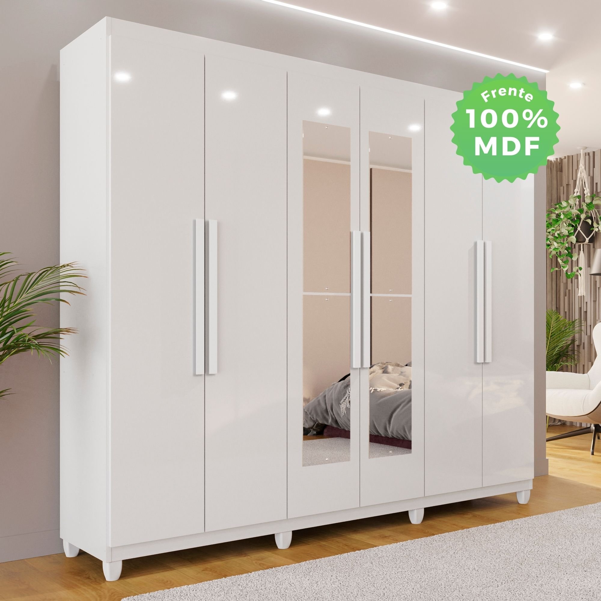 Guarda-roupa Casal 6 Portas 4 Gavetas com Espelho com Pés Atlanta