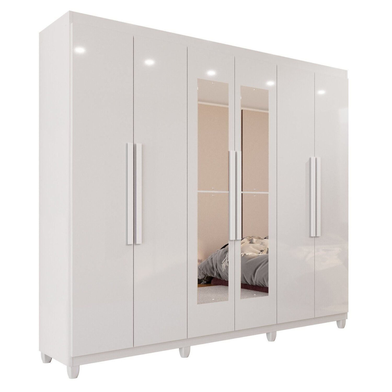 Guarda-roupa Casal 6 Portas 4 Gavetas com Espelho com Pés Atlanta