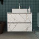 Ver imagem 2 de Conjunto de Banheiro com Gabinete Suspenso 2 Gavetas 60cm e Espelheira 80cm Branco/Mármore