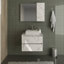 Ver imagem 1 de Conjunto de Banheiro com Gabinete Suspenso 2 Gavetas 60cm e Espelheira 80cm Branco/Mármore