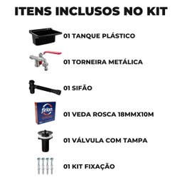 Tanque de Plástico 40l Preto + Torneira com Duas Saídas + Sifão Sanfonado com Copo Preto + Veda Rosc - 2