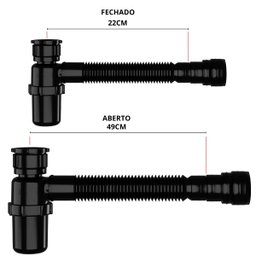 Tanque de Plástico 40l Preto + Torneira com Duas Saídas + Sifão Sanfonado com Copo Preto + Veda Rosc - 6