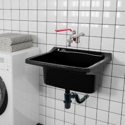 Tanque de Plástico 40l Preto + Torneira com Duas Saídas + Sifão Sanfonado com Copo Preto + Veda Rosc - 11