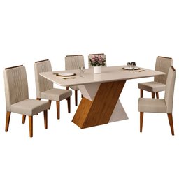 Sala de Jantar DJ Móveis Rubi Tampo Chanfrado Curvo 170x0,25 com 6 Cadeiras Lia - 4