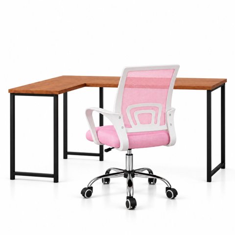Conjunto de Escritório Mesa Pérola e Cadeira Begônia Mesh Rosa