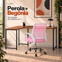 Ver imagem 4 de Conjunto de Escritório Mesa Pérola e Cadeira Begônia Mesh Rosa