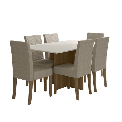 Sala de Jantar Helo 160 Tampo Chanf C/v 6l Cadeiras Jade Poliman Móveis
