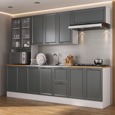 Cozinha Compacta 5 Peças 1 Paneleiro Duplo 2 Aéreos 2 Balcões Soho CabeCasa MadeiraOriginals