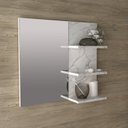 Ver imagem 7 de Conjunto de Banheiro com Gabinete Suspenso 2 Gavetas e Espelheira com 3 Prateleiras Branco/Mármore