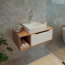 Ver mais imagens de Conjunto de Banheiro com Gabinete Suspenso 1 Gaveta, Espelheira e Armário com Rodízio