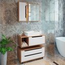 Ver imagem 1 de Conjunto de Banheiro com Gabinete Suspenso 1 Gaveta, Espelheira e Armário com Rodízio