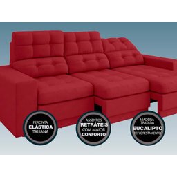 Sofá Jobim 2,05m Assento Retrátil e Reclinável Velosuede - NETSOFAS - 4