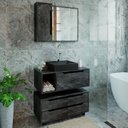 Ver imagem 1 de Conjunto de Banheiro com Gabinete Suspenso 1 Gaveta, Espelheira e Armário com Rodízio