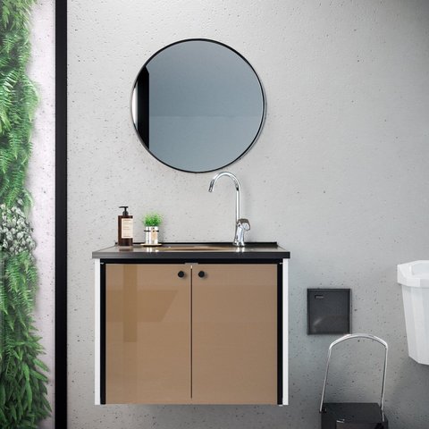 Gabinete para Banheiro 60 cm Fenix Nero Branco/Marrom/Preto