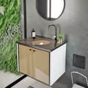 Ver imagem 2 de Gabinete para Banheiro 60 cm Fenix Nero Branco/Marrom/Preto