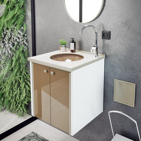Gabinete para Banheiro 42cm Fenix Marmo Branco/Bege