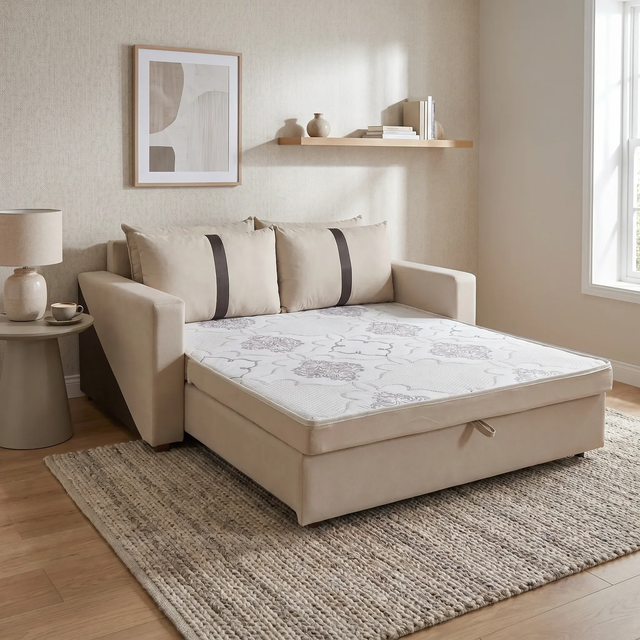 Ver imagem 7 de Sofá Cama Casal 2 Lugares Suede Bege Tropical 165cm