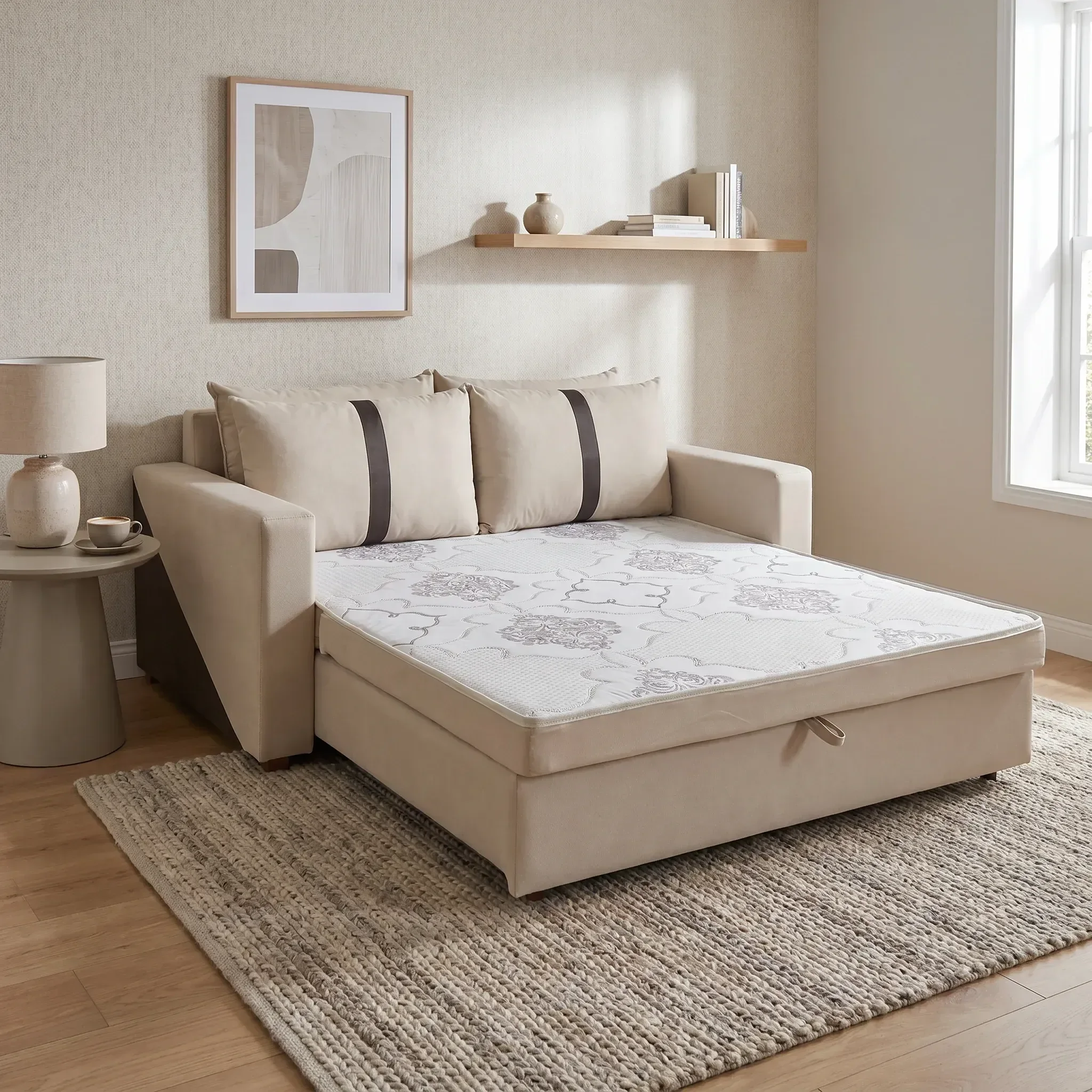 Ver imagem 7 de Sofá Cama Casal 2 Lugares Suede Bege Tropical 165cm