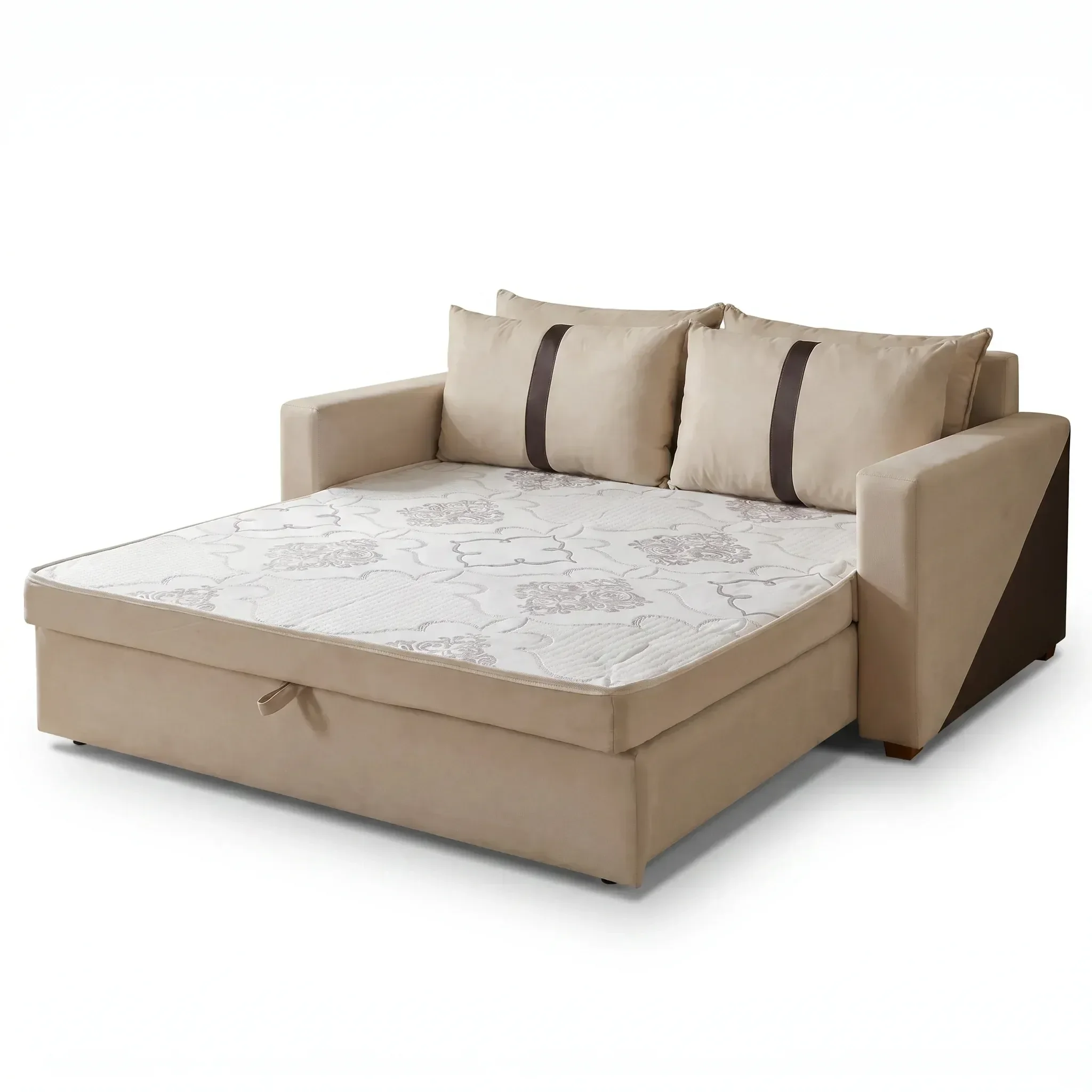 Ver imagem 3 de Sofá Cama Casal 2 Lugares Suede Bege Tropical 165cm