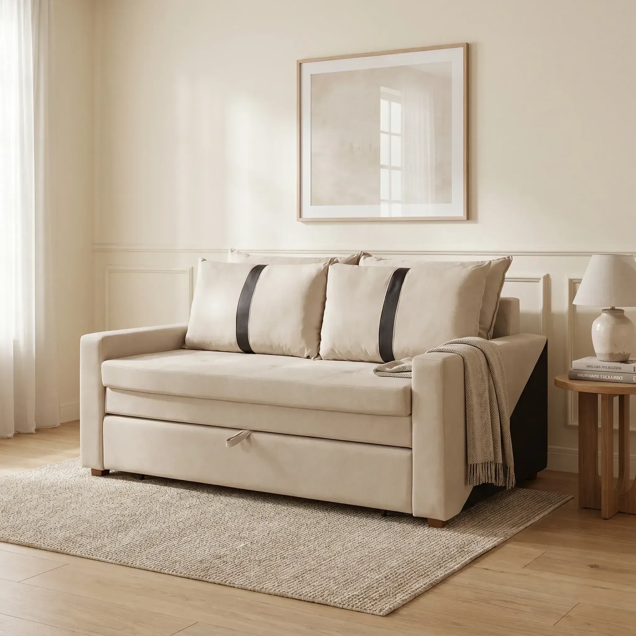 Sofá Cama Casal Moderno 165x100cm Suede Tropical Bege