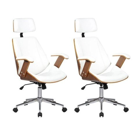 Kit 2 Cadeiras de Escritório Presidente Giratória com Apoia Cabeça Office Lisboa Branco/Marrom Rivatti