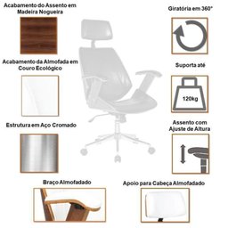 Kit 2 Cadeiras de Escritório Presidente Giratória com Apoia Cabeça Office Lisboa - 8