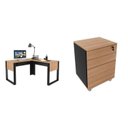 Ver imagem 2 de Escrivaninha Mesa Escritório em L 136x135cm com Gaveteiro 3 Gavetas com Chave