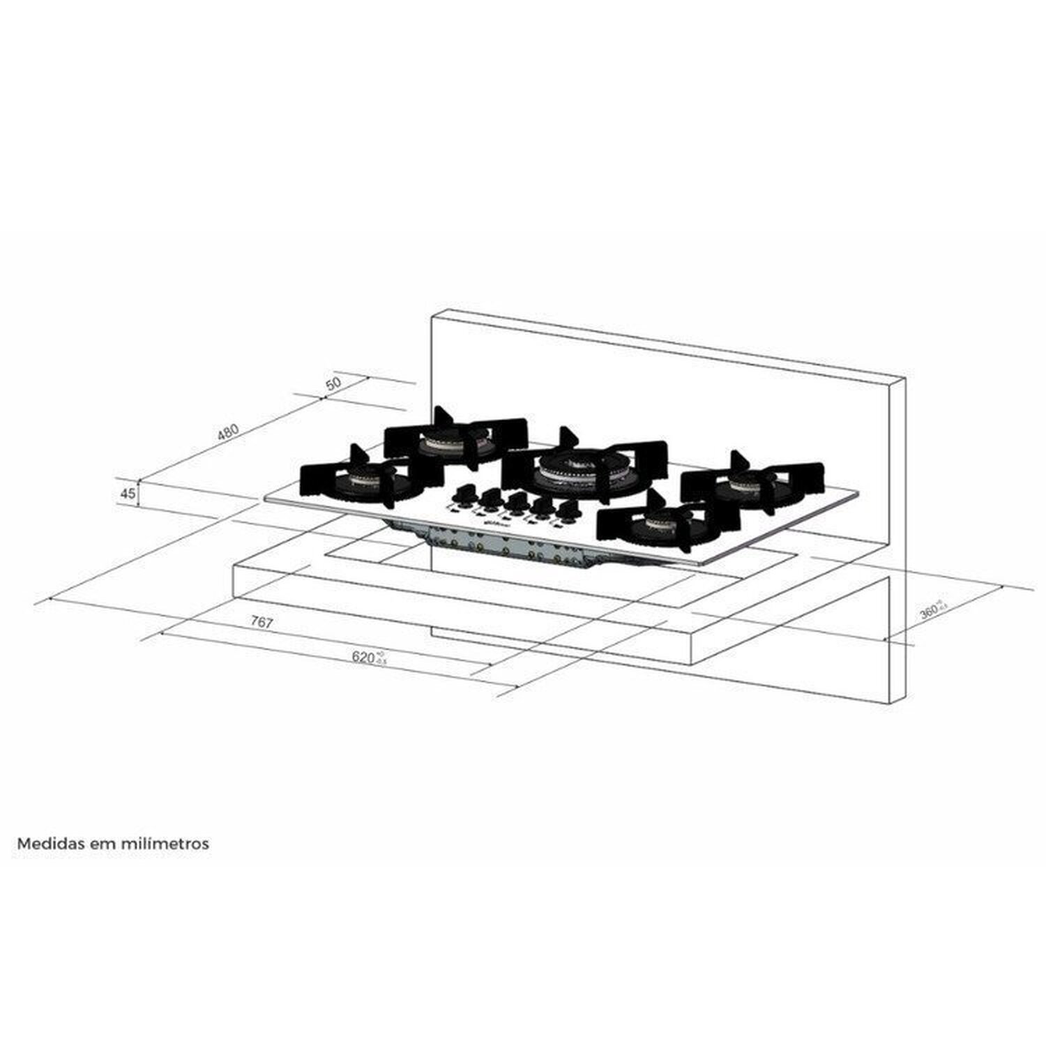 Conjunto Fogão 5b Tc, Forno 50l 220v, Micro-ondas 25l 220v, Coifa Parede 90cm 220v Linha Infinity - 7