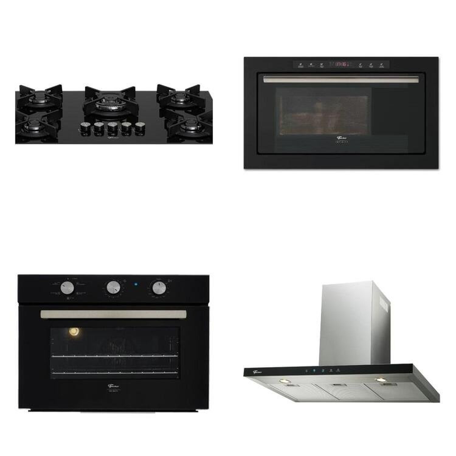 Conjunto Fogão 5b Tc, Forno 50l 220v, Micro-ondas 25l 220v, Coifa Parede 90cm 220v Linha Infinity