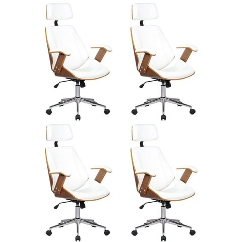 Kit 4 Cadeiras de Escritório Presidente Giratória com Apoia Cabeça Office Lisboa Branco/Marrom Rivatti