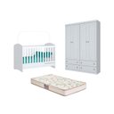 Ver imagem 1 de Berço Bala de Menta e Guarda Roupa Americano 4 Pts Branco e Colchão - Fdecor
