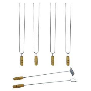 Jogo 04 Espetos Duplos Churrasco 60 Cm e 1 garfo e 1 rastelo